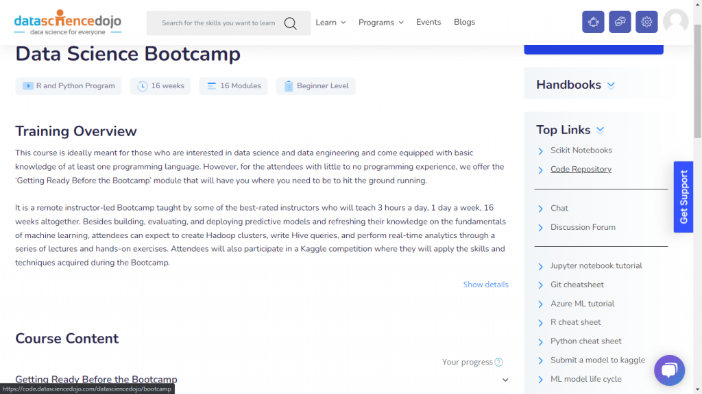 Bootcamp Course Page